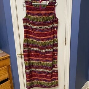 Halmode Petites 90's career dress multi print sleeveless faux wrap size 14p